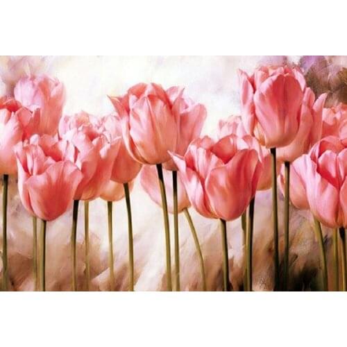 5D DIY Diamond Paintings Full Round Pink Tulips Mosaic Art Cross Stitch Painting Flower Kits Embroidery Sticker Decoration Home