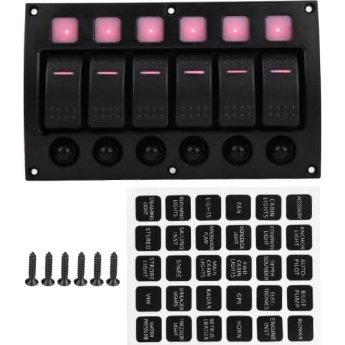 6P 6 Gang 12/24V Car On/Off Toggle Switch Panel with LED Light Indicator Circuit Breaker for Car Boat RV Yacht
