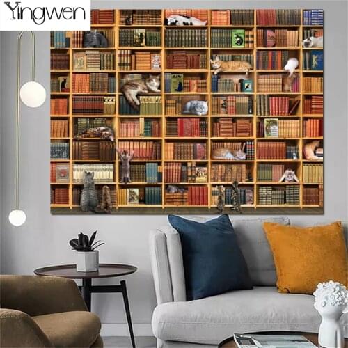 DIY Diamond Painting For Childrens Cat Library Cross Stitch Kit Mosaic Full Diamond Embroidery Large Size Home Craft Art Decor