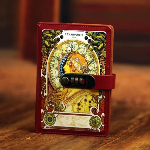 32K Pu Business Password Lock Notebook Notepad Retro Leather Lock Notebook Account Book Office Manual Diary 200 Pages Gift