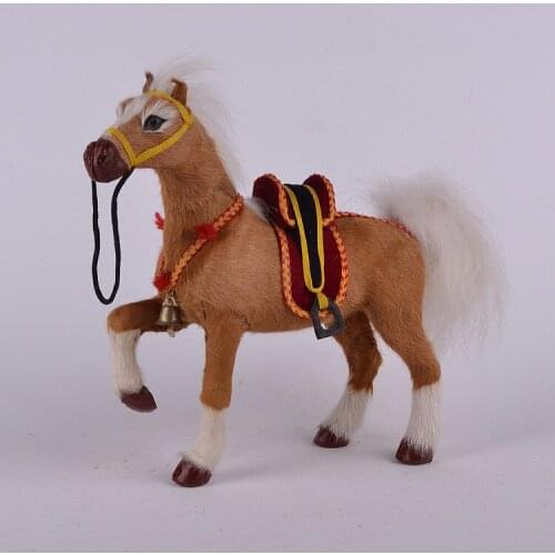 Large 24x20cm simulation standing horse polyethylene&real furs horse raise leg up,model handicraft home decoration gift b2624