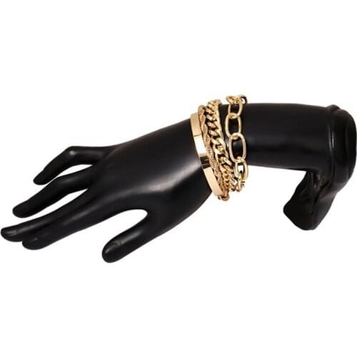 Howlycow 4pcs Punk Curb Cuban Chain Bracelets Set for Women Miami Boho Thick Gold Color Charm Bracelets Bangles Fashion Jewelry