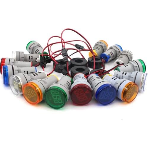 22mm AC Digital LED Display Voltmeter Ammeter Volt Voltage Ampere Current Frequency Meter Warning Indicator Signal Lights Tester