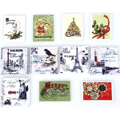 New Design Wooden Button Single-sided Printing Stamps for Scrapbooking Double Holes 24x34mm 31*33mm Random Color 50pcs