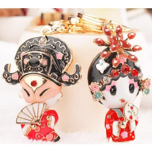 Chinese Culture Opera Enamel Keychain Top Quality Mixed Rhinestone Lifelike People Key Ring Women Men Jewelry Car Chain Z123