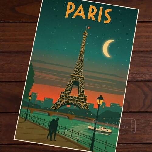 French Paris at Night Pop Art Map Poster Classic Vintage Retro Kraft Decorative Maps Wall Canvas Sticker Home Bar Posters Decor