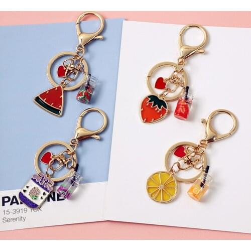 Fruits Strawberry Red Keychain For Women Girl Metal Enamel Jewelry Simulated Fruit Cute Airpods Car Key Holder Best Friend
