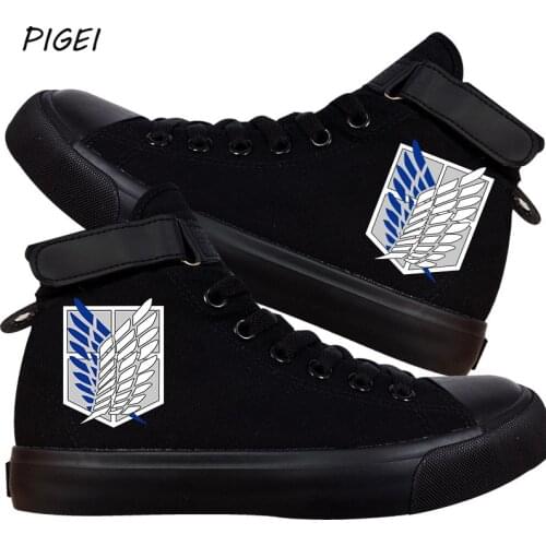 Attack on Titans Cosplay Canvas Shoes Anime Attack on Titan Survey Corps Logo Velcro Sneakers Black Sports Shoes for Boys Girls