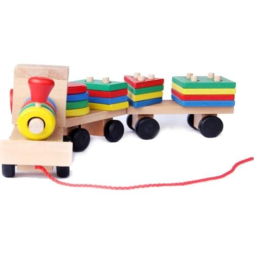 Montessori Toys Educational Wooden Toys for Children Early Learning Geometric Shapes Train Sets Three Tractor Carriage Games