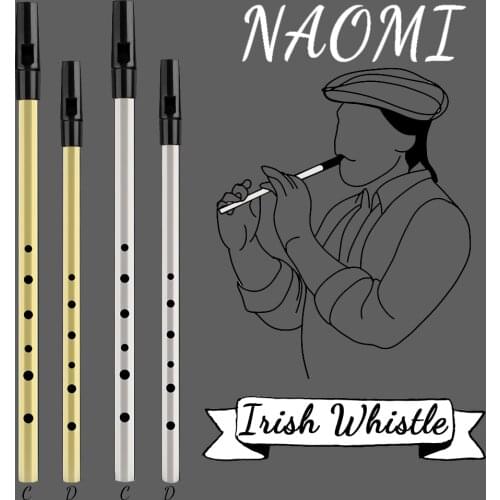 NAOMI Irish Whistle Brass Tube 6 Holes In Key Of C & D Bright Sound Ireland Flute Penny Whistle Wind Instrument