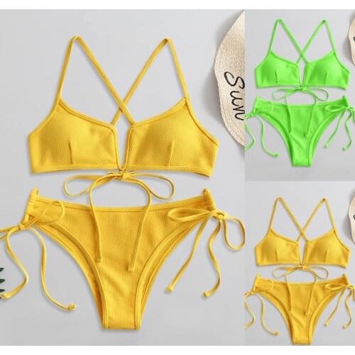 Bikini Set Women Sexy Solid High Cut V Neck Two Pieces Bikini Swimwear Swimsuit Beachwear Swimming Suits for Bathing Suit plavky