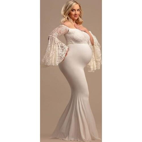 Lace Maternity Shoot Dress Ruffles Sleeve Long Pregnancy Photography Dresses Maxi Maternity Gown Photo Prop For Pregnant Women