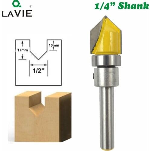 LAVIE 1pc 1/4" Shank V Groove Sign Lettering V Grooving Router Bit Pattern Template Woodworking Cutter for Wood Tool MC01051
