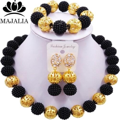 Majalia Fashion Classic Nigerian Wedding African Jewelery Set Black Crystal Necklace Bride Jewelry Sets Free Shipping 1ZQ0018