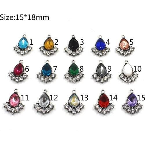 Small objects 20pcs 15*18mm Dainty Glass Crystal Silver Water Drop Pendant Necklace For Earring Women Jewelry Gift