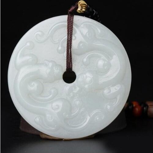 Hetian jade dragon brand Shuanglongxizhu glass with men and women with identification certificate