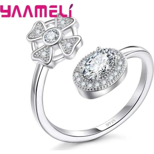 Trendy 925 Sterling Silver Sparking Jewelry Rings Best Gifts For Ladies Clear Shiny Stone Vintage Design Ladies Favorite