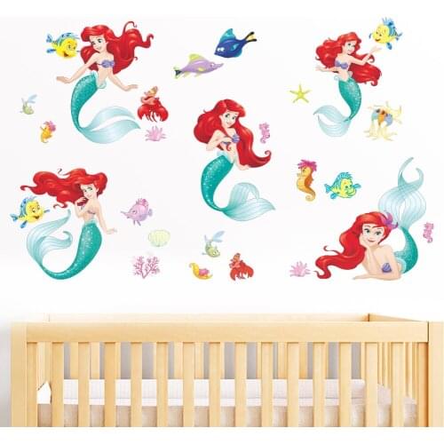 Cartoon Underwater The Little Mermaid Fish Wall Stickers For Kids Rooms Wall Decal Mural Poster Art Girls Bedroom Decor