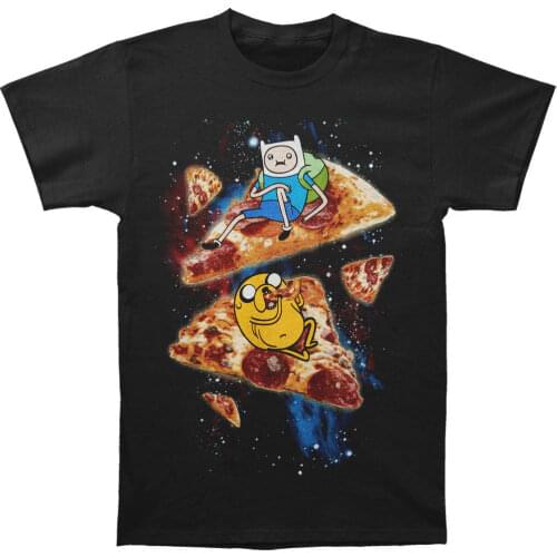 Adventure Time MenS Pizza T-Shirt Black T Shirt Men Short Sleeve New Arrival Male Tees Casual Boy T-Shirt Tops Discounts