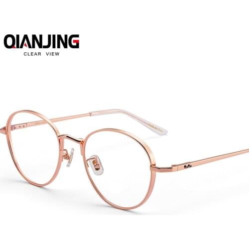 QJ Titanium Glasses Frame Women Ultralight Brand Designer Male Vintage Round Prescription Eyeglasses Full Optical Frames Eyewear