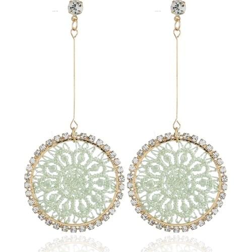 New Hot Yarn Weave Round Rhinestone Drop Statement Earrings For Women Fashion Jewelry Accessories Dangle Earring Brincos AE504