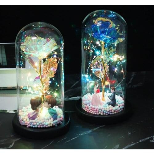 New Romance Eternal Flower Glass Cover Beast rose Beauty and The Beast Galaxy Rose LED Lamp Mothers Valentines Day Gift