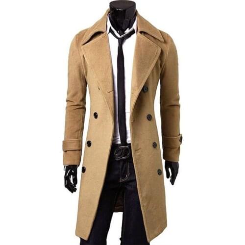 New Fashion Men Trench Coat Warm Thicken Coats Woolen Peacoat Button Long Overcoat Coats Blends