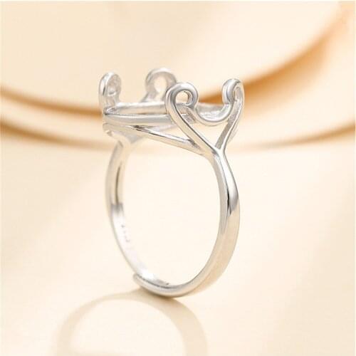 Ring Base for 12x16mm Oval Cabochons Ring Setting White Gold Plated 925 Silver Adjustable Ring Blank SR0243