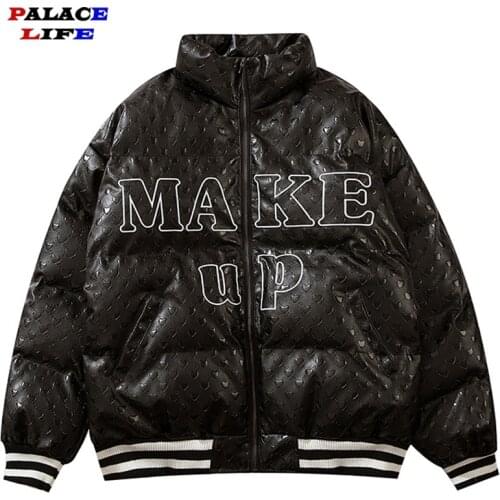 Men Parka Jacket Stripe Print Embroidery Harajuku Jacket Winter Thick Warm Parkas Coats Streetwear Hip Hop Harajuku Outwear