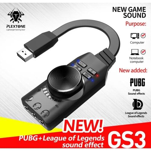 PLEXTONE GS3 Virtual 7.1 Channel USB Sound Card Adapter 3.5mm Headphone Audio Jack Stereo Converter for PUBG, Mobile Legends,CS