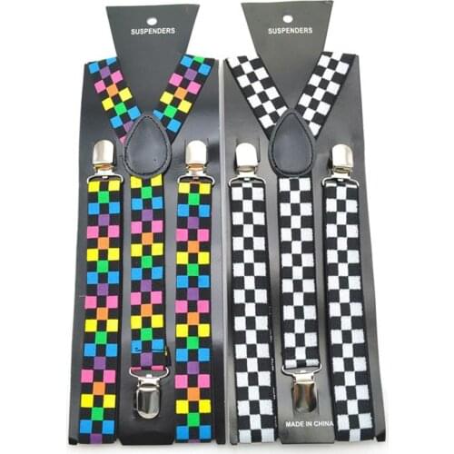 Women MenS Shirt Suspenders for Trousers Fashion Rainbow Plaid Pants Holder Braces Wedding Suspender Belt Straps Elastic Top