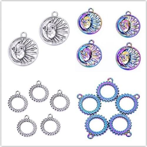 10PCS Zinc Alloy New Round Moon Mixed Necklace Pendant Charms For Earring Womens Men Jewelry Compoments Accessories