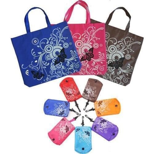 1PC Portable Eco-friendly Shopping Bag Flower Folding Travel Reusable Tote Bag With Keyring