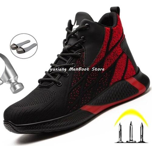Work Boots Steel Toe Safety Shoes Men Sneakers Breathable Work Shoes Male Hiking Safety Boots Anti-Piercing Protective Footwear