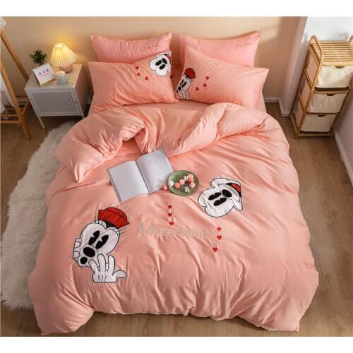 Pink Mickey and Minnie Mouse Comforter Bedding Set Queen Size Duvet Covers for Girls Bedroom Decor Cotton King Twin Adult Couple