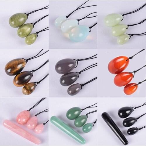 Rose Quartz Yoni Egg Set Natural Jade Eggs Women Kegel Exerciser Vaginal Muscles Tightening Ball Massage Yoni Wand Jade Massager