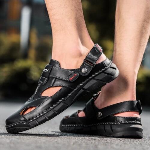 Summer Mens Sandals Breathable Genuine Leather Outdoor Sandals Luxury Mens Summer Casual Shoes Men Slippers Sandals Hot Sale