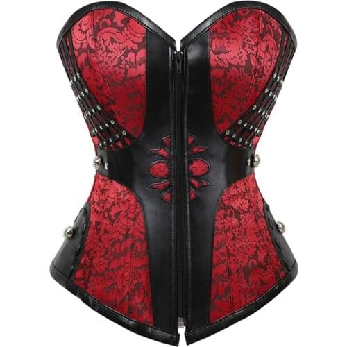Sexy Womens Overbust Corsets and Bustiers Gothic Steampunk Retro Spiral Steel Boned Zipper Corset Lingerie Slimming Body Shaper