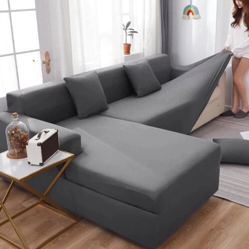 Solid Color Corner Sofa Covers For Living Room Elastic Spandex Slipcovers Couch Cover Stretch Sofa Towel L Shape Need Buy 2Piece