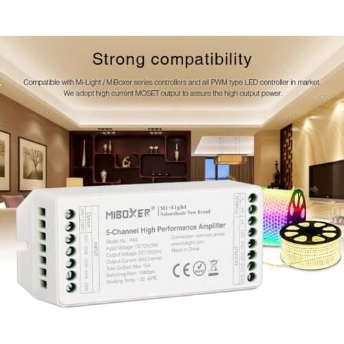 Miboxer PA4/PA5 4CH 5 Channel High Performance Amplifier DC 12V 24V MAX15A LED Strip Light Controller 10Mbps Switching Rate