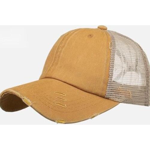 Vintage Mesh Criss-Cross Ponytail Hat Unconstructed Messy High Bun Ponycaps Washed Dad Hat Plain Trucker Cap Baseball Cap
