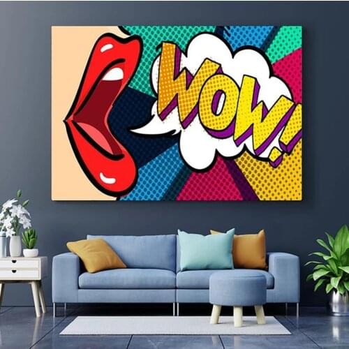 WOW Omg Shock Comic Style Pop Art Wall Art Comic Woman Canvas Print Decor Woman Wall Art Lip Wall Decor POP ART Print Art Gift