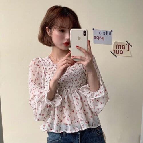 Spring Sweet Style Print Women Blouses Crop Top Fashion Brand Ladies Tops Slim Blusas Mujer De Moda Shirts Spring Autumn New