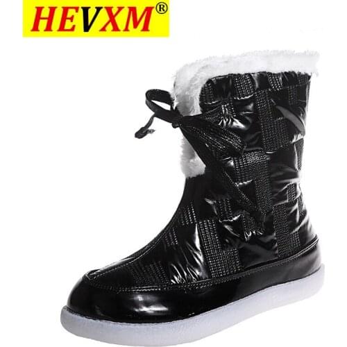 Snow Boots Women Winter Keep Warm Plus Fur Ladies Ankle Boots Lace Up Platform Flat Cotton Shoes Botines Mujer Plus Size