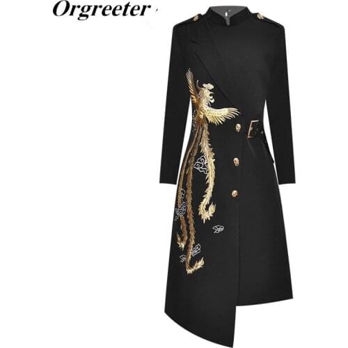 Fashion Designer Cheongsam Dresses Women Fall Womens Stand Collar Belt Embroidery Elegant Asymmetrical Dress Vestido Feminino