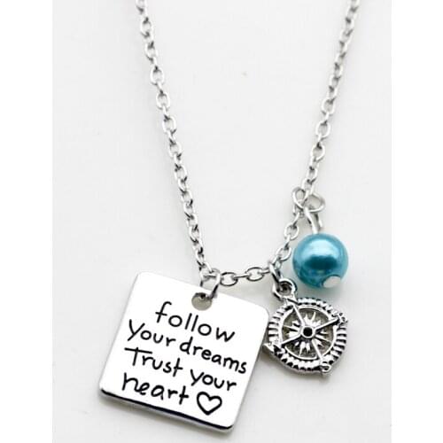Fashion personality jewelry Follow your dreams trust your heart compass pearl pendant necklace for Women N258
