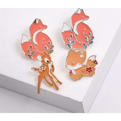 New red Fox Deer animals Brooches Badges Cute Pins Gifts For Friends Wholesale Jewelry