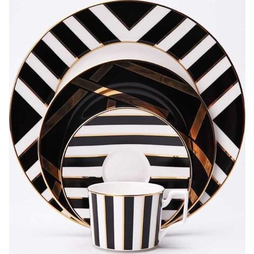 Gold Grid Porcelain Plates Food Dish Tableware Dining Tool Dinner Plates Snack Tray