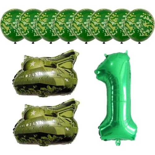 1set 12inch Camouflage latex ballons Military Theme Fighter Tank Police Toy Foil Ball Blue Green Printed Ballon Party Decoration