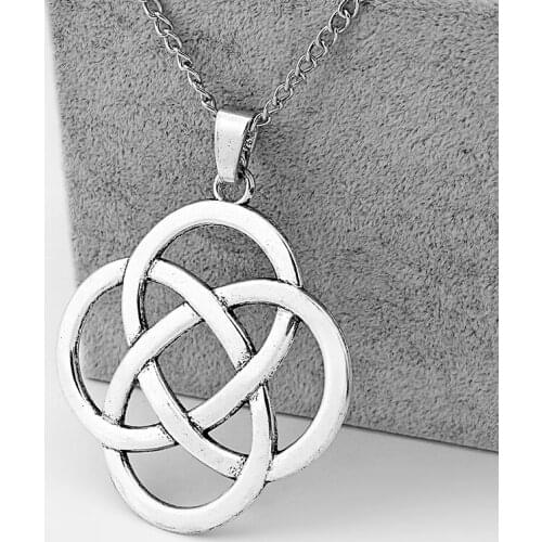 1PCS Vintage Tone Hollow Large Lucky Chinese Knot Charm Pendant Long Chain Lagenlook Necklace